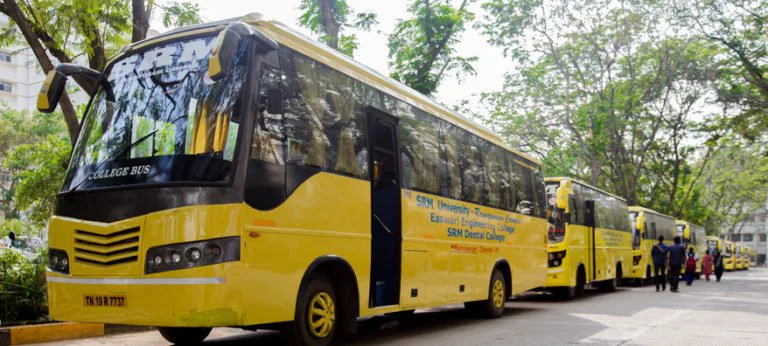 SRM college buses parked on campus