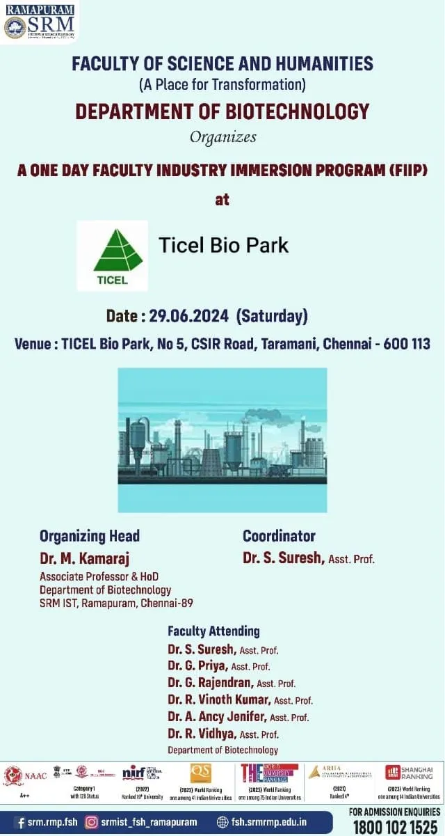 One Day Faculty Industry Immersion Program (TICEL Bio Park)