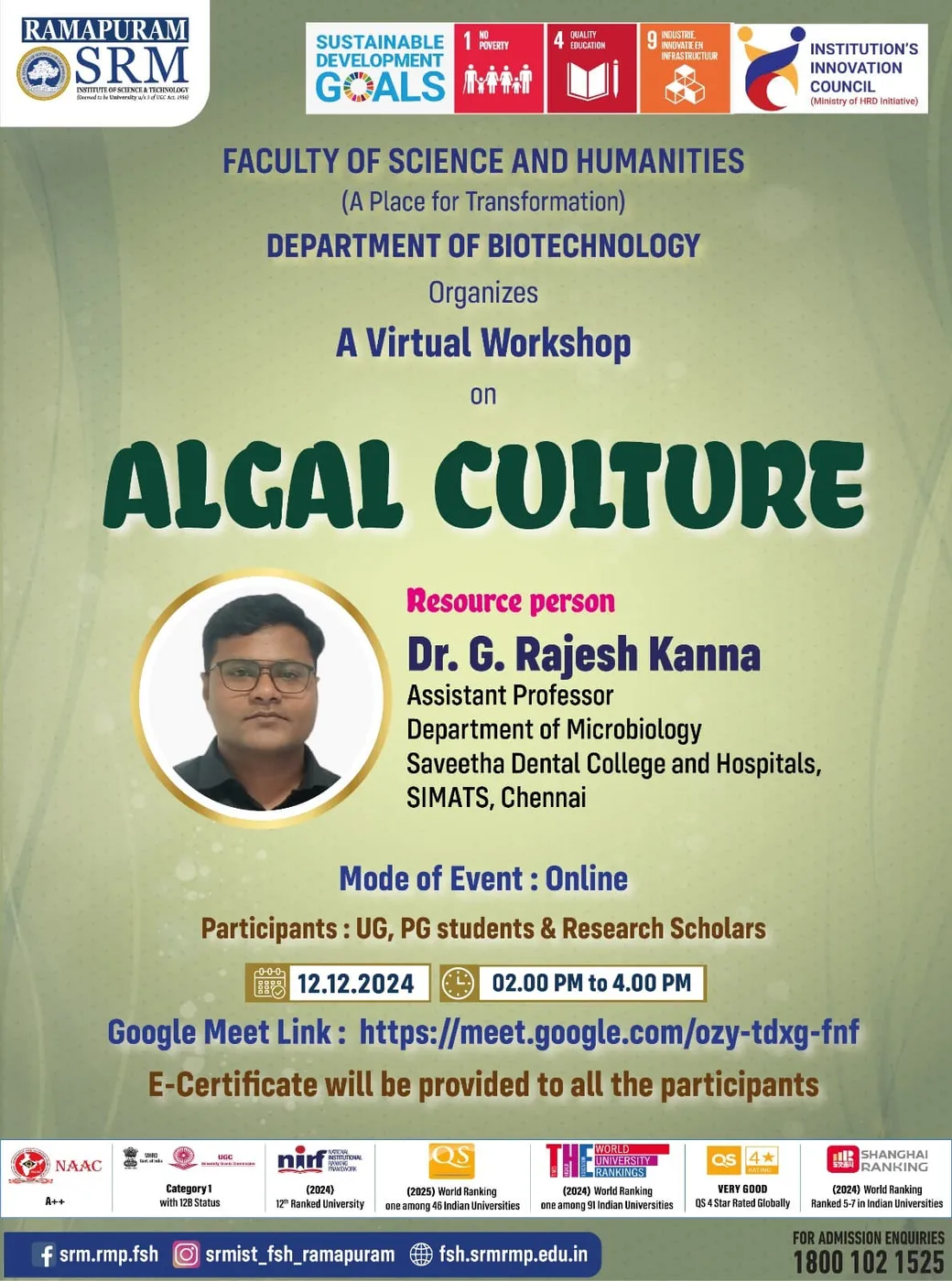 Virtual Workshop on “Algal Culture”