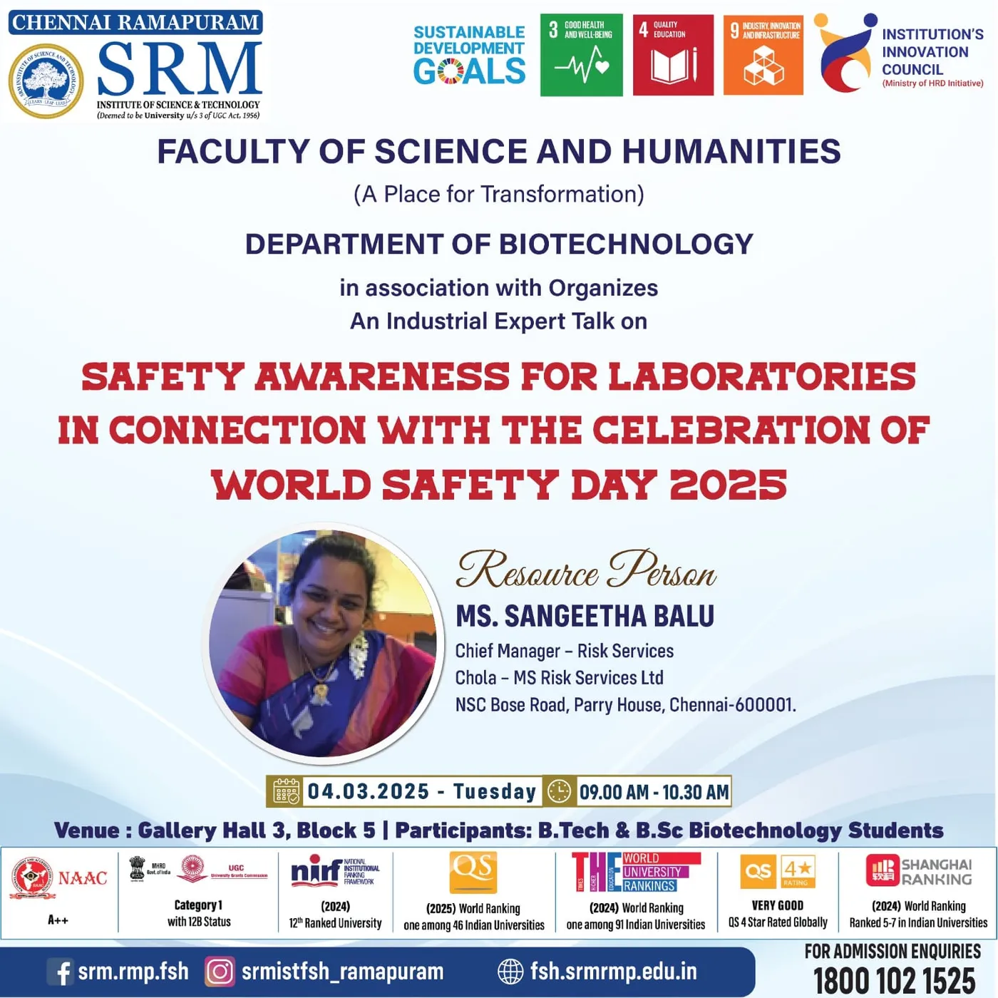 Industry Expert Talk on Safety Awareness for Laboratories