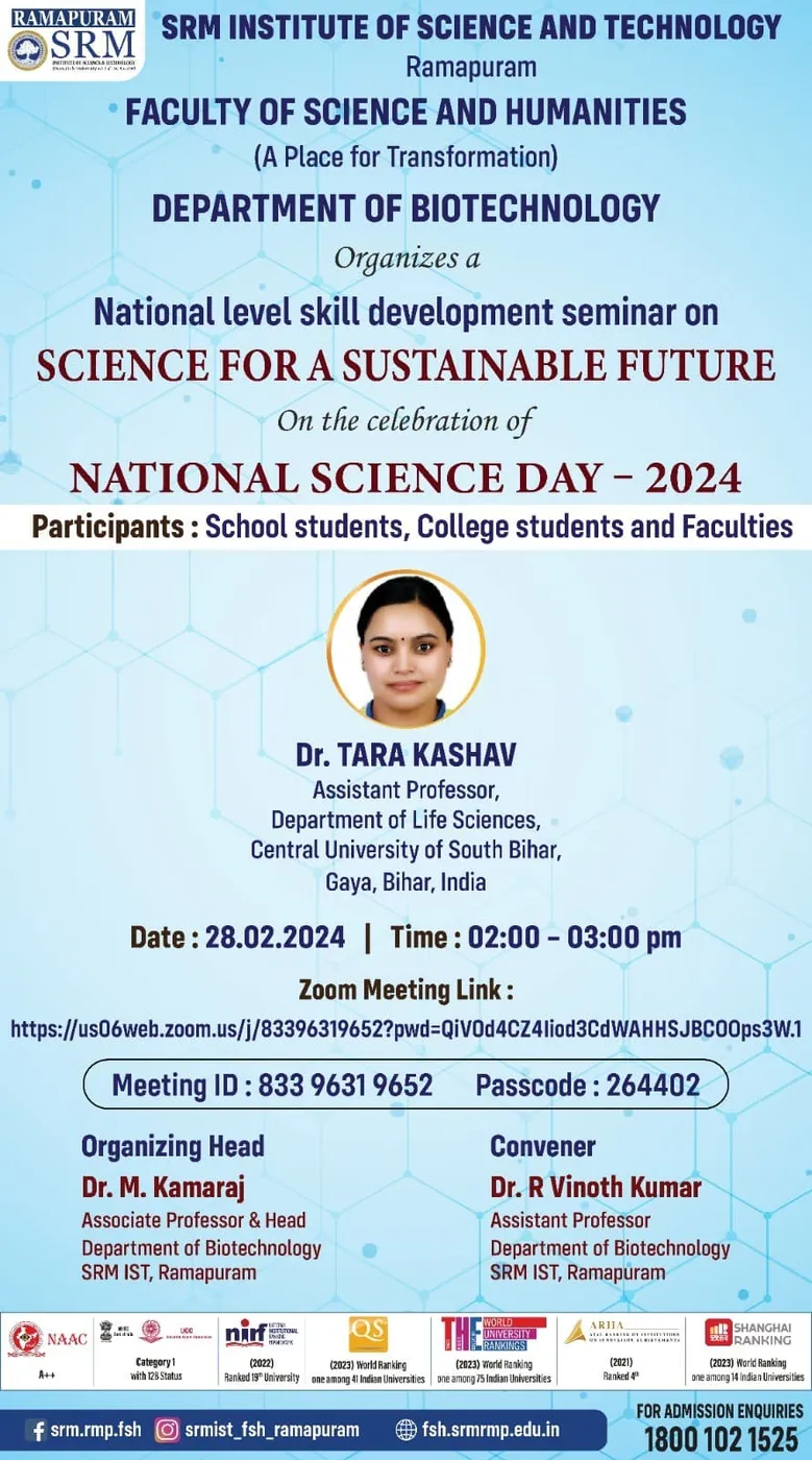 National Level Skill Development Seminar on “Science for a Sustainable Future”