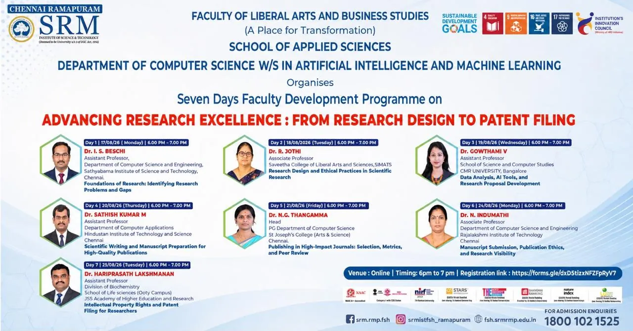 Seven Days FDP - Advancing Research Excellence: From Research Design to Patent Filing poster