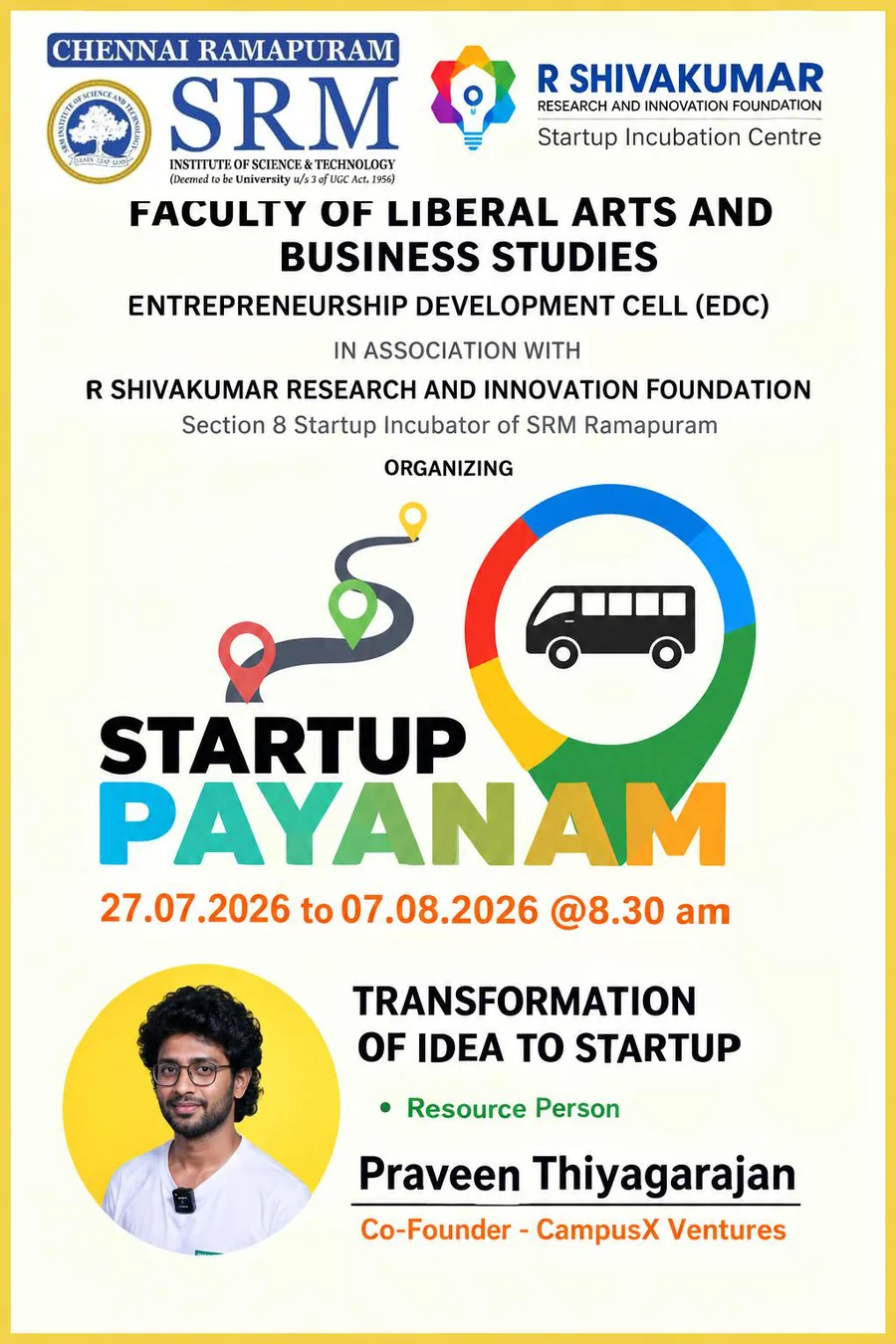 Startup Payanam 1.0 - Transformation of Idea to Startup poster