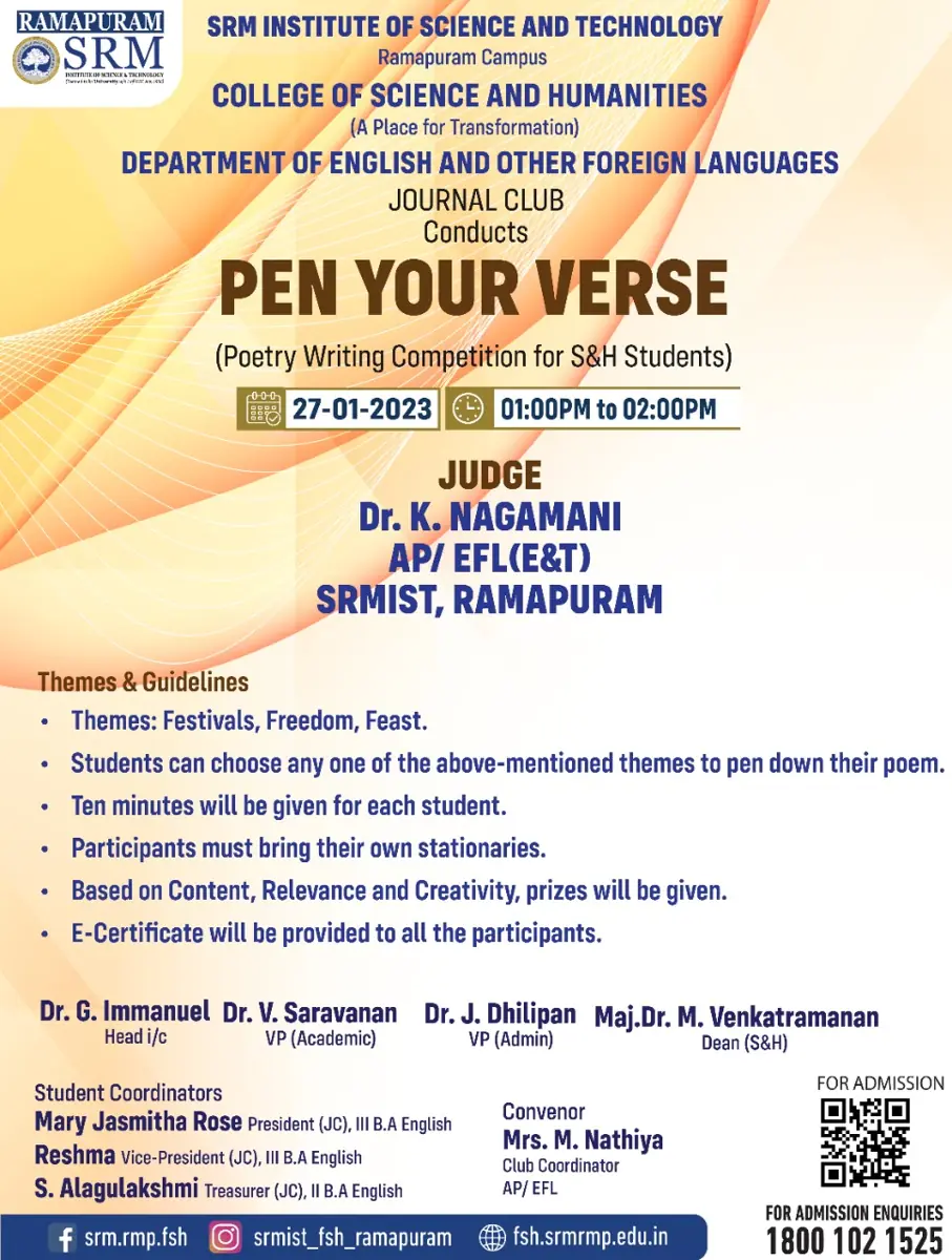 Pen Your Verse – Poetry Writing Contest for S&H Students