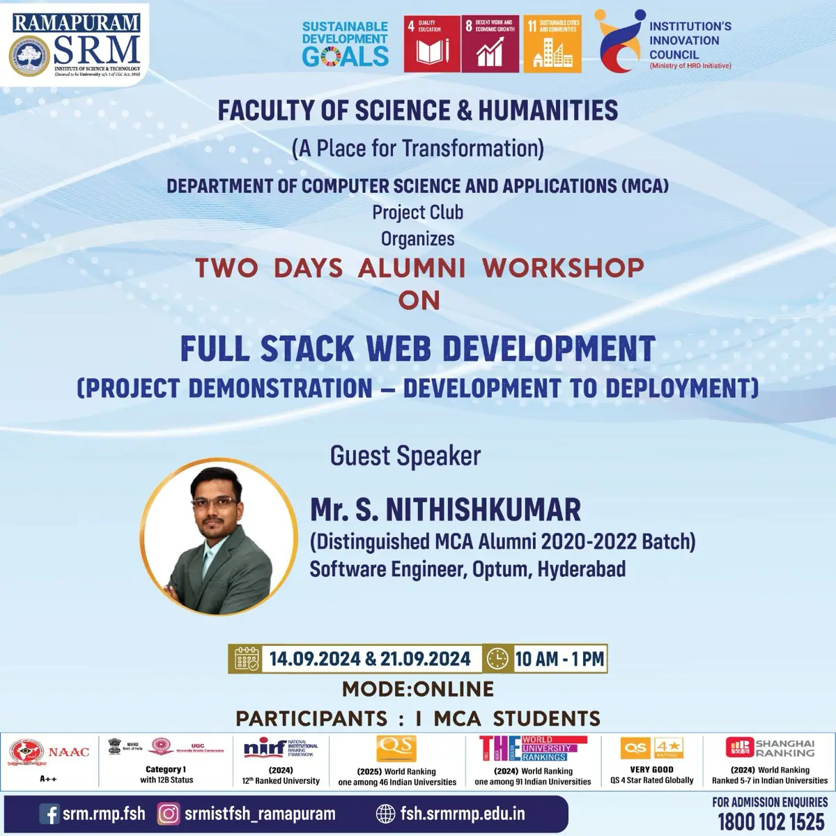 Alumni Workshop on Full Stack Web Development (Project Demonstration – Development to Deployment)