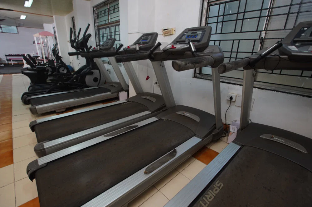 Hostel gymnasium with treadmills