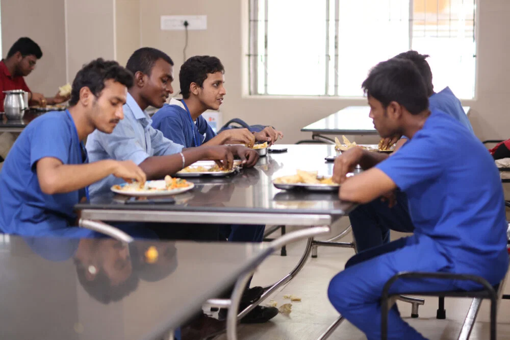 Students having a meal