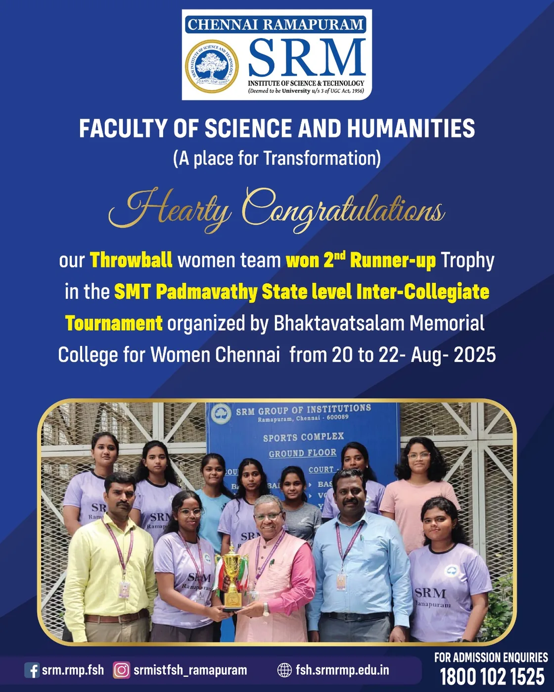 Throwball Women - 2nd Runner-up. SMT Padmavathy State Level Inter-Collegiate Tournament, Bhaktavatsalam Memorial College for Women, Chennai