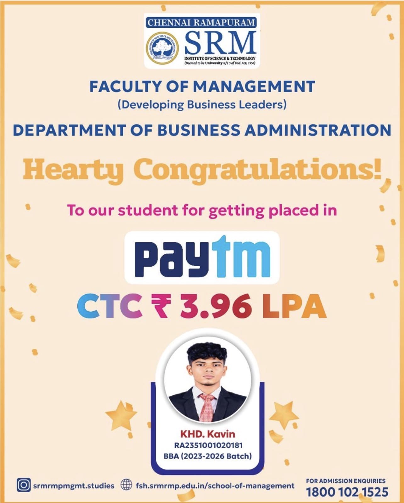 Student placed at Paytm