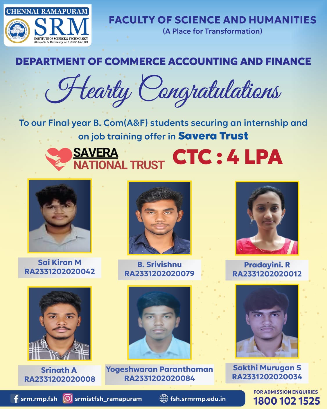 Student placed at Savera National Trust